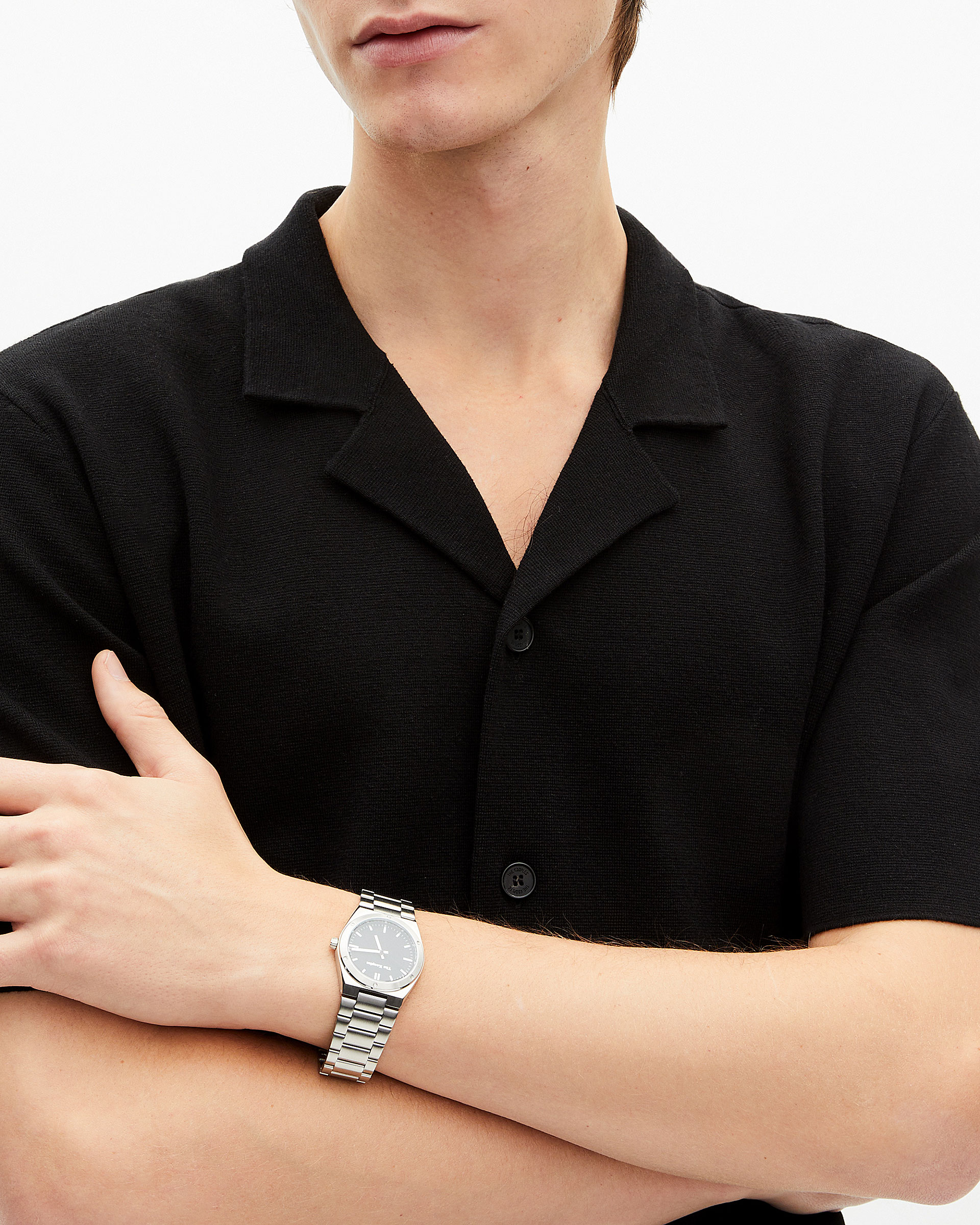 Chemise manches courtes en maille noire