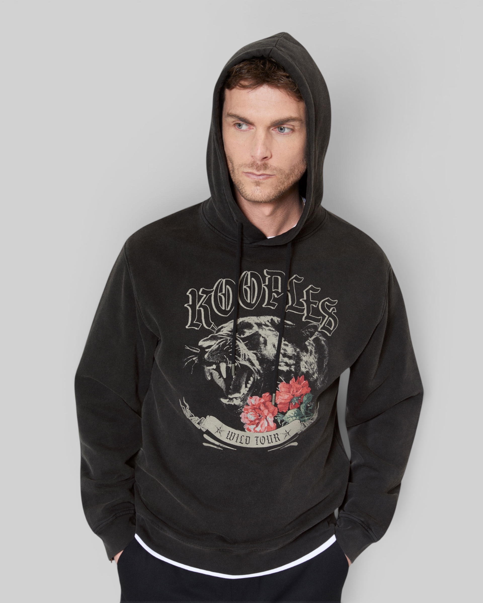 Sweatshirt à capuche avec sérigraphie Panthère noir