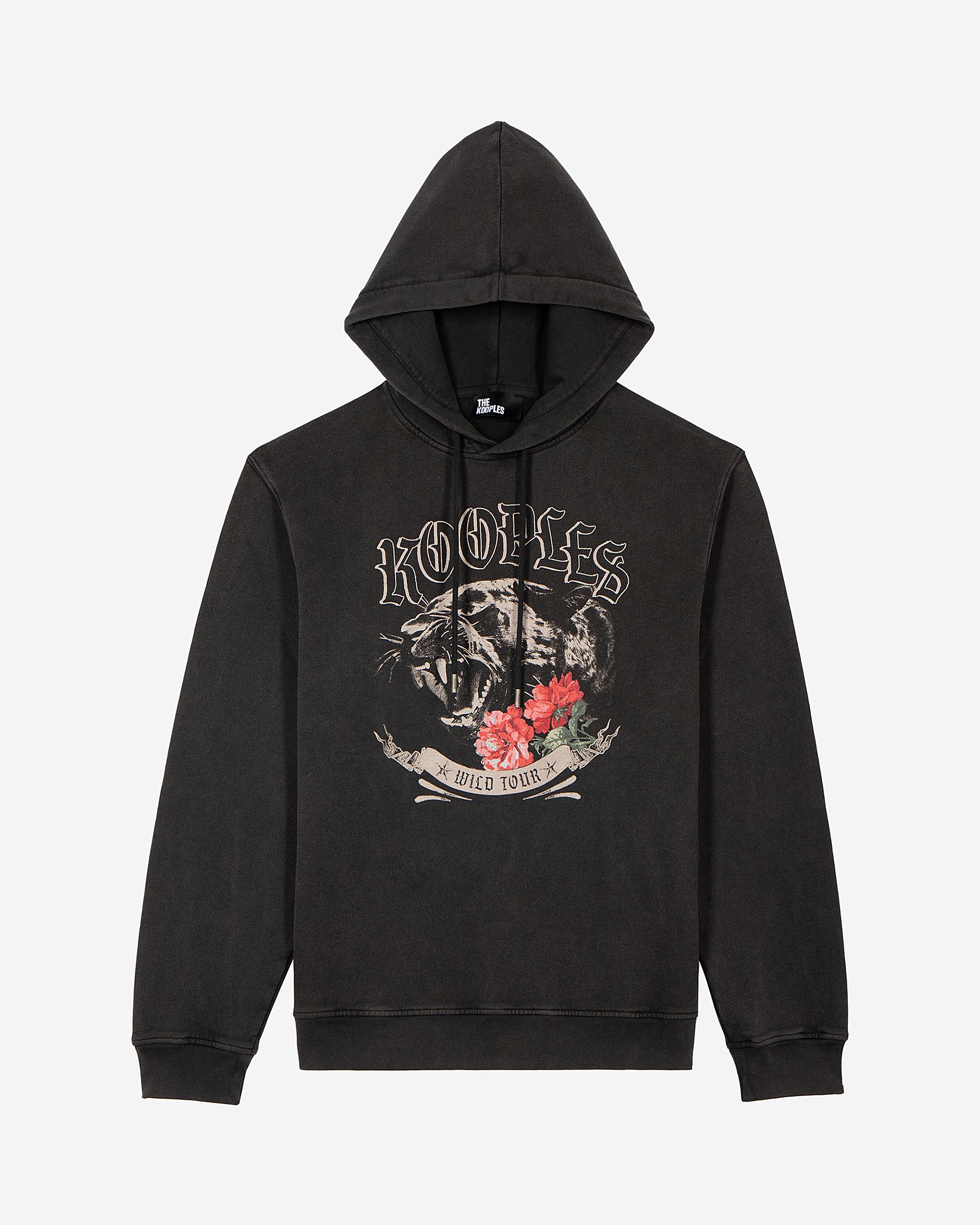 Sweatshirt à capuche avec sérigraphie Panthère noir