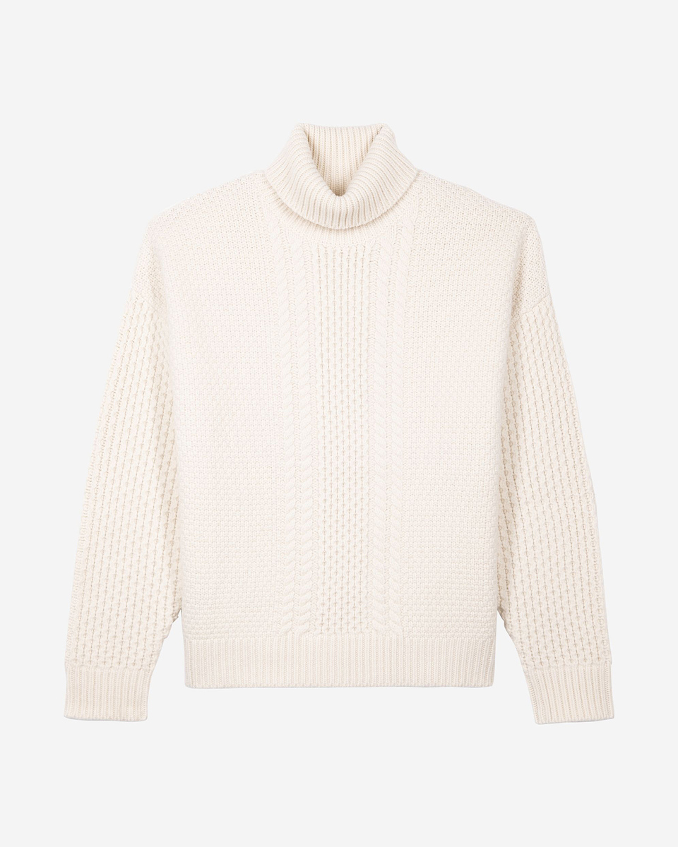 Pull torsad&eacute; en laine beige