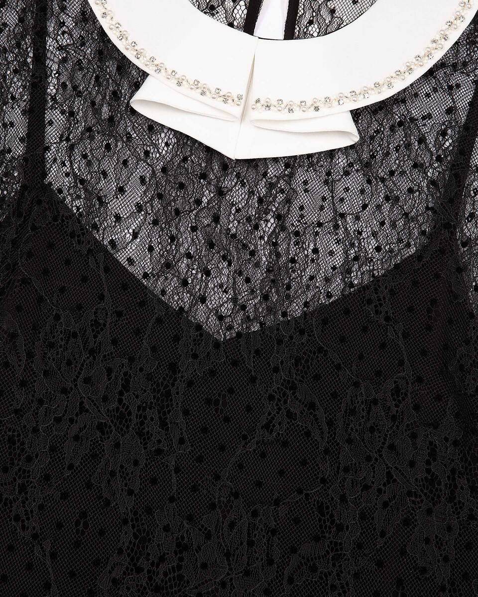 Robe courte en dentelle plumetis et strass noire
