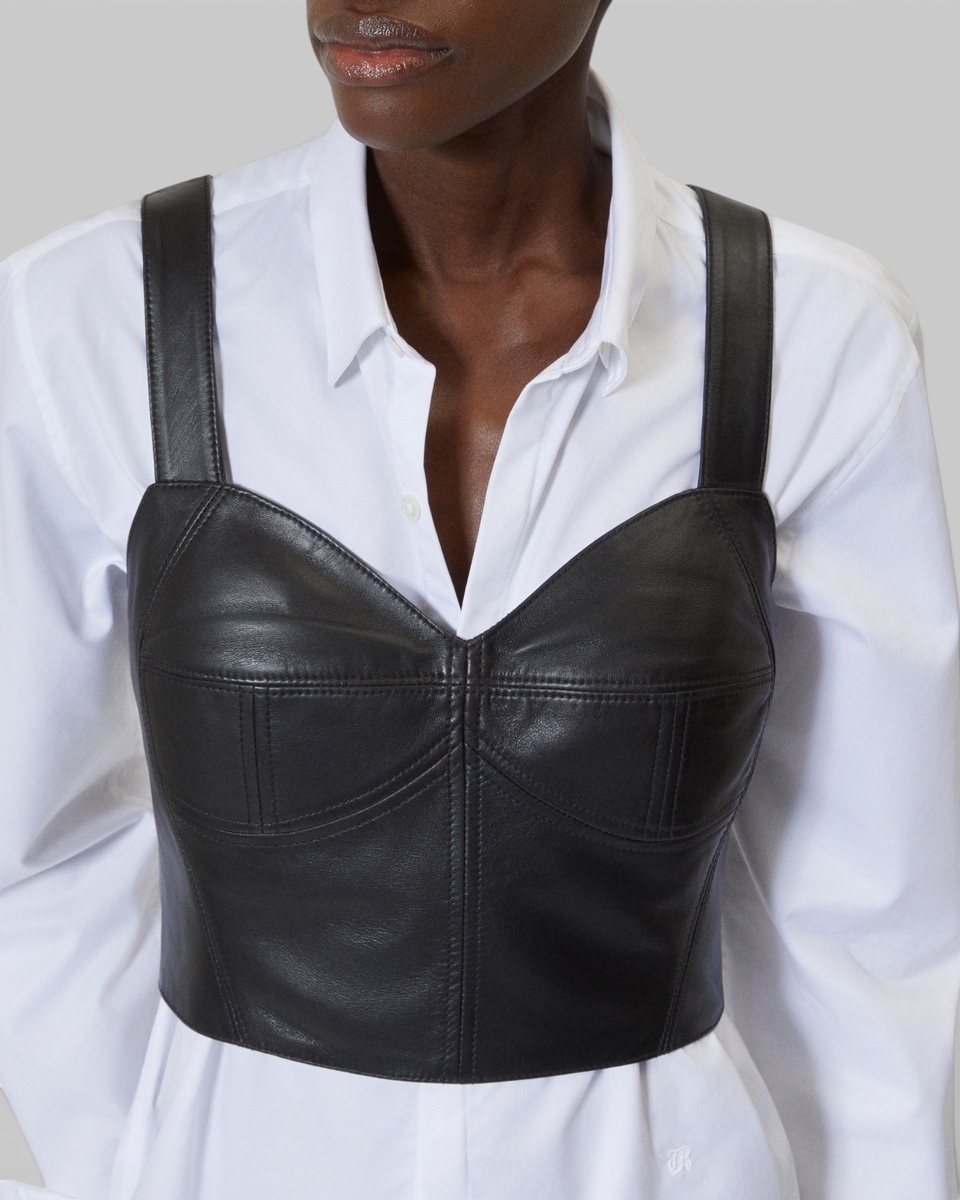 Top bustier en cuir noir
