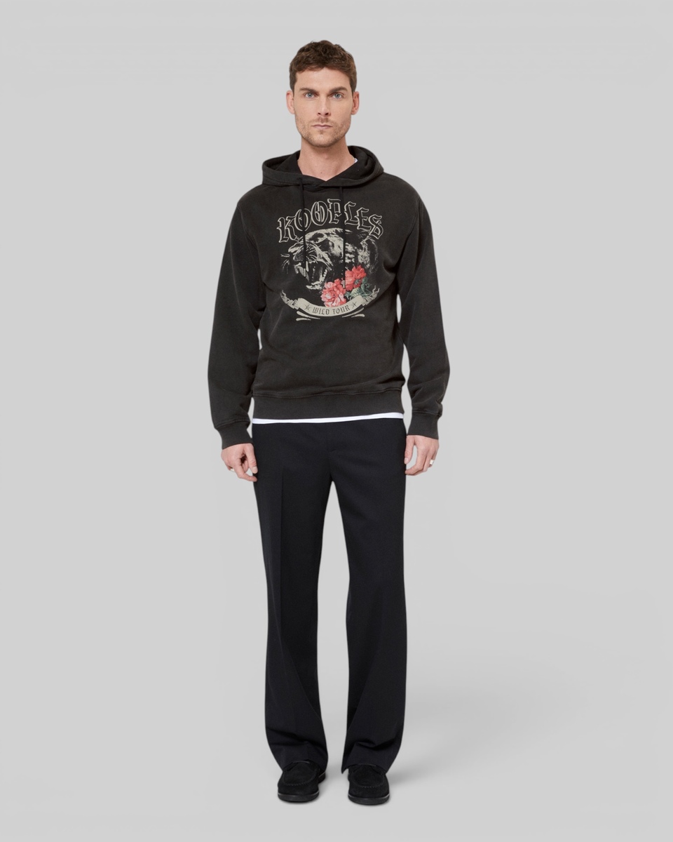 Sweatshirt &agrave; capuche avec s&eacute;rigraphie Panth&egrave;re noir
