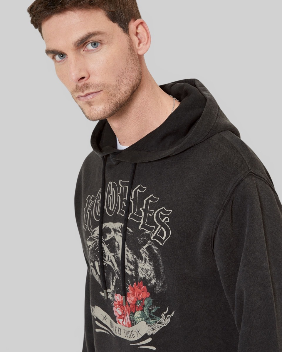 Sweatshirt &agrave; capuche avec s&eacute;rigraphie Panth&egrave;re noir