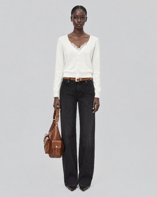 Pull effet trompe l'&oelig;il avec dentelle ecru