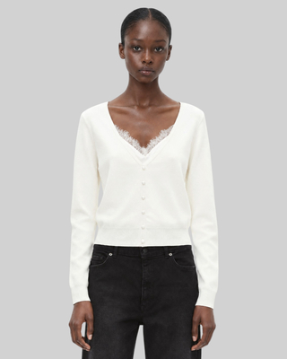 Pull effet trompe l'&oelig;il avec dentelle ecru