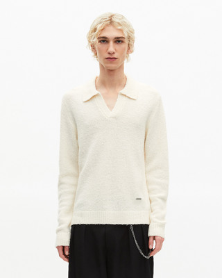 Pull col tunisien en laine beige