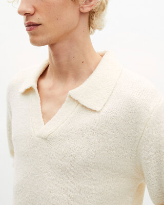 Pull col tunisien en laine beige