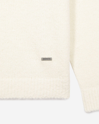 Pull col tunisien en laine beige