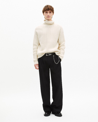 Pull torsadé en laine beige