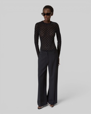 Pantalon large avec bande en laine noir 