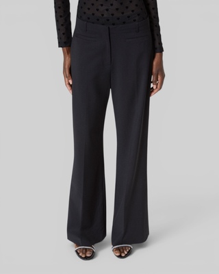 Pantalon large avec bande en laine noir 