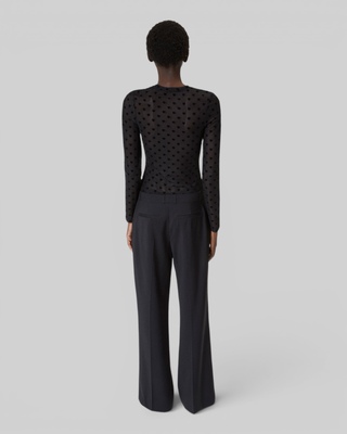Pantalon large avec bande en laine noir 
