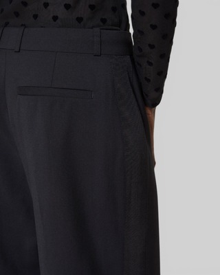 Pantalon large avec bande en laine noir 