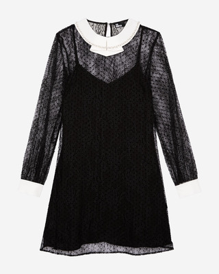 Robe courte en dentelle plumetis et strass noire