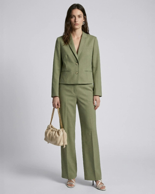 Pantalon large en lin et coton kaki