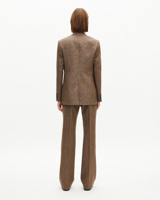 Veste tailleur crois&eacute; en laine avec blason camel 