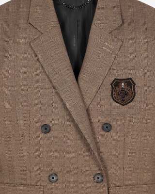 Veste tailleur crois&eacute; en laine avec blason camel 