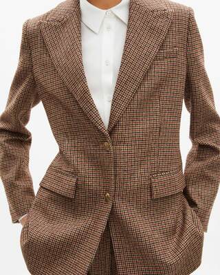 Veste tailleur en pied de poule camel