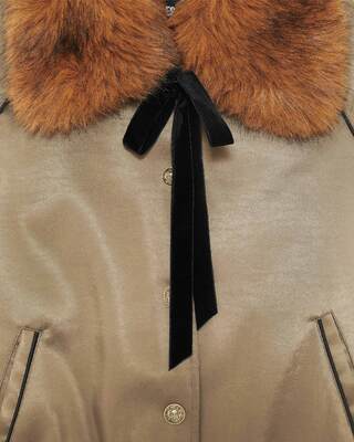 Blouson col fourrure satin&eacute; kaki