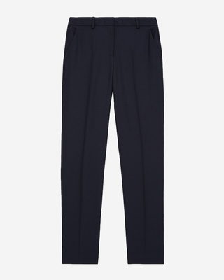 Pantalon tailleur en laine coupe ajust&eacute;e bleu marine