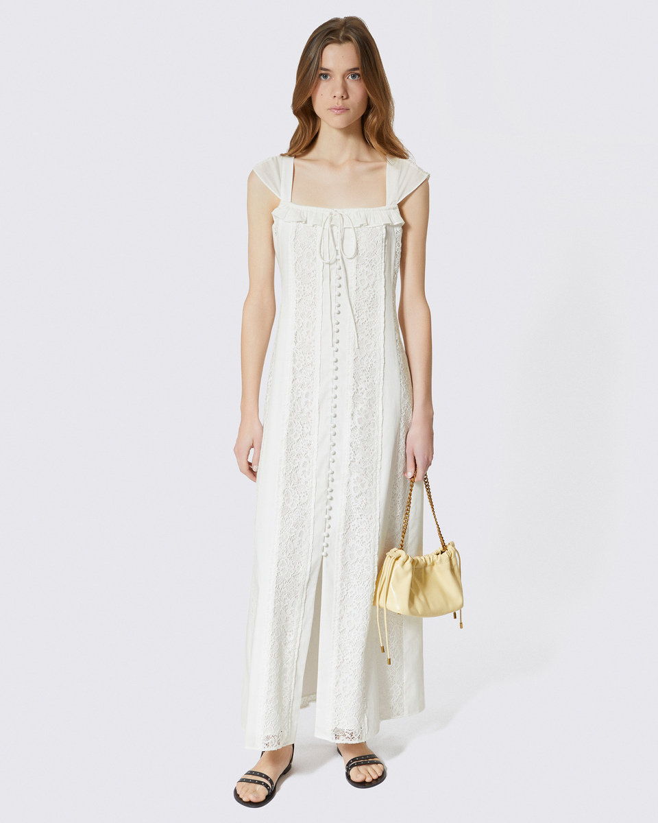 Robe longue en dentelle et coton &eacute;crue