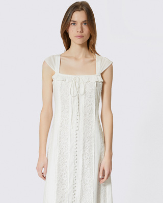 Robe longue en dentelle et coton écrue