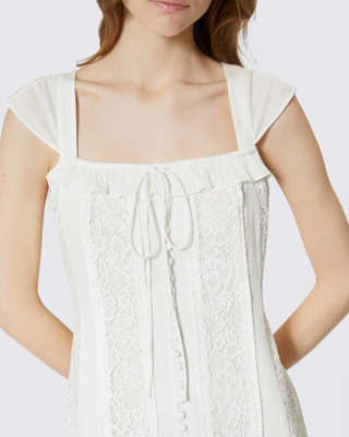 Robe longue en dentelle et coton écrue