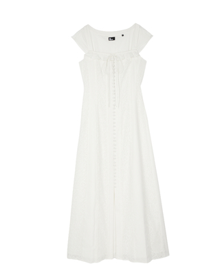 Robe longue en dentelle et coton écrue