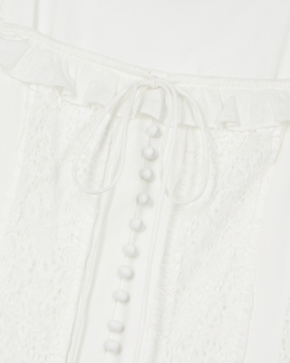 Robe longue en dentelle et coton écrue