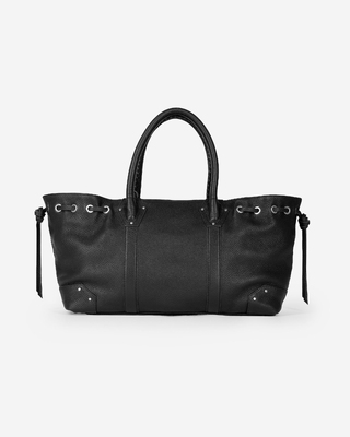 Sac cabas fronc&eacute; en cuir grain&eacute; noir