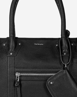 Sac cabas fronc&eacute; en cuir grain&eacute; noir