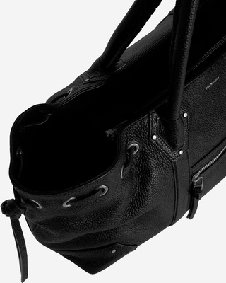 Sac cabas fronc&eacute; en cuir grain&eacute; noir