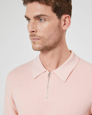 Pull col polo &agrave; zip rose