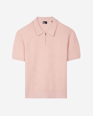 Pull col polo &agrave; zip rose