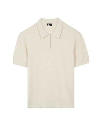 Pull col polo &agrave; zip beige