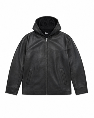Schwarze Lederjacke mit Kapuze