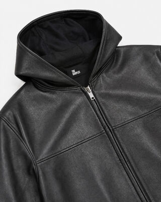 Schwarze Lederjacke mit Kapuze