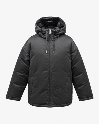 Schwarze Daunenjacke mit Satin-Optik