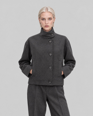 Jacke mit Stehkragen aus anthrazitgrauer Wolle