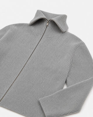 Graue Strickjacke mit Rei&szlig;verschluss aus Merinowolle