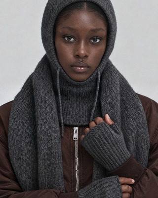 Graue Kapuze aus Wolle und Yak, Unisex