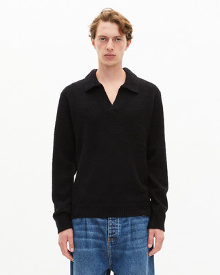 Pullover mit tunesischem Kragen aus Wolle schwarz