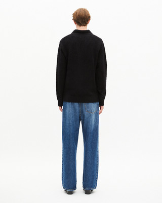 Pullover mit tunesischem Kragen aus Wolle schwarz