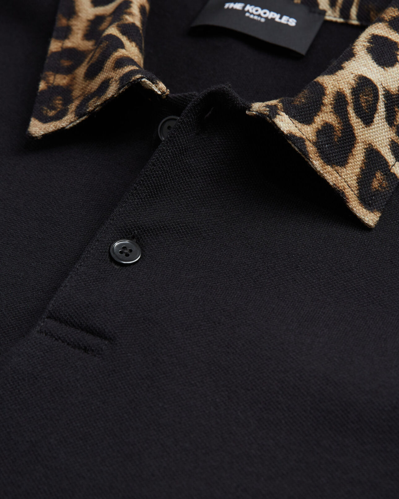 The Kooples MEN BLACK polo with leopard print collar