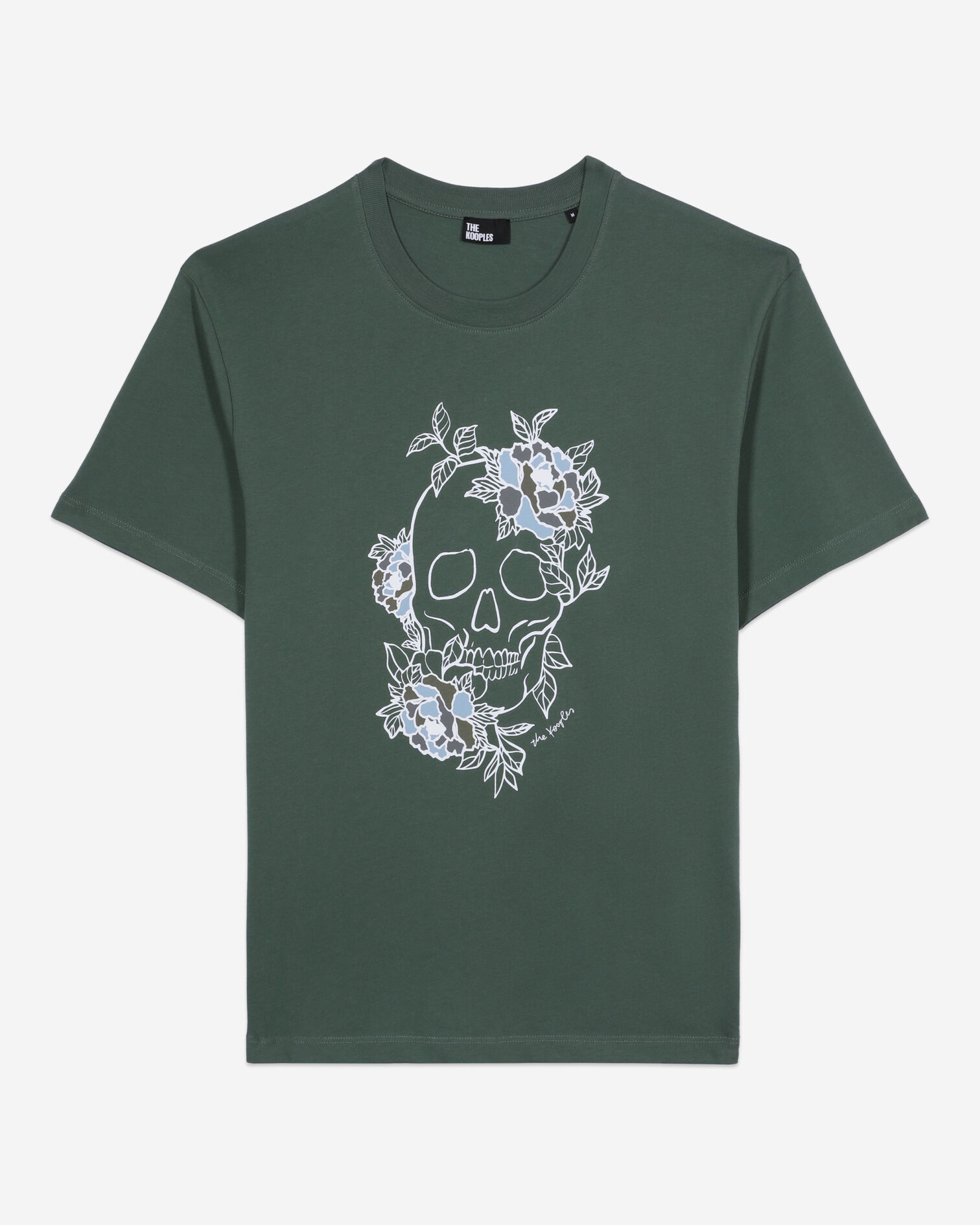 Men's green t-shirt with Flower skull serigraphy, FOREST, hi-res image number null