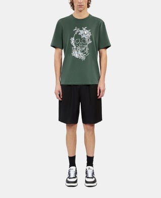 The Kooples H FOREST men's green t-shirt with flower skull serigraphy