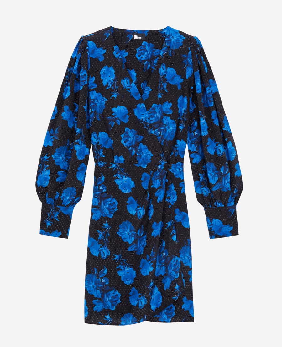 The Kooples F BLACK BLUE short printed silk wrap dress