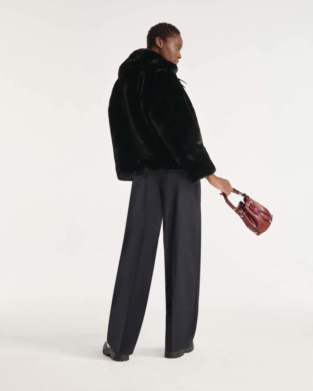 The Kooples WOMEN BLACK black leather and faux fur coat