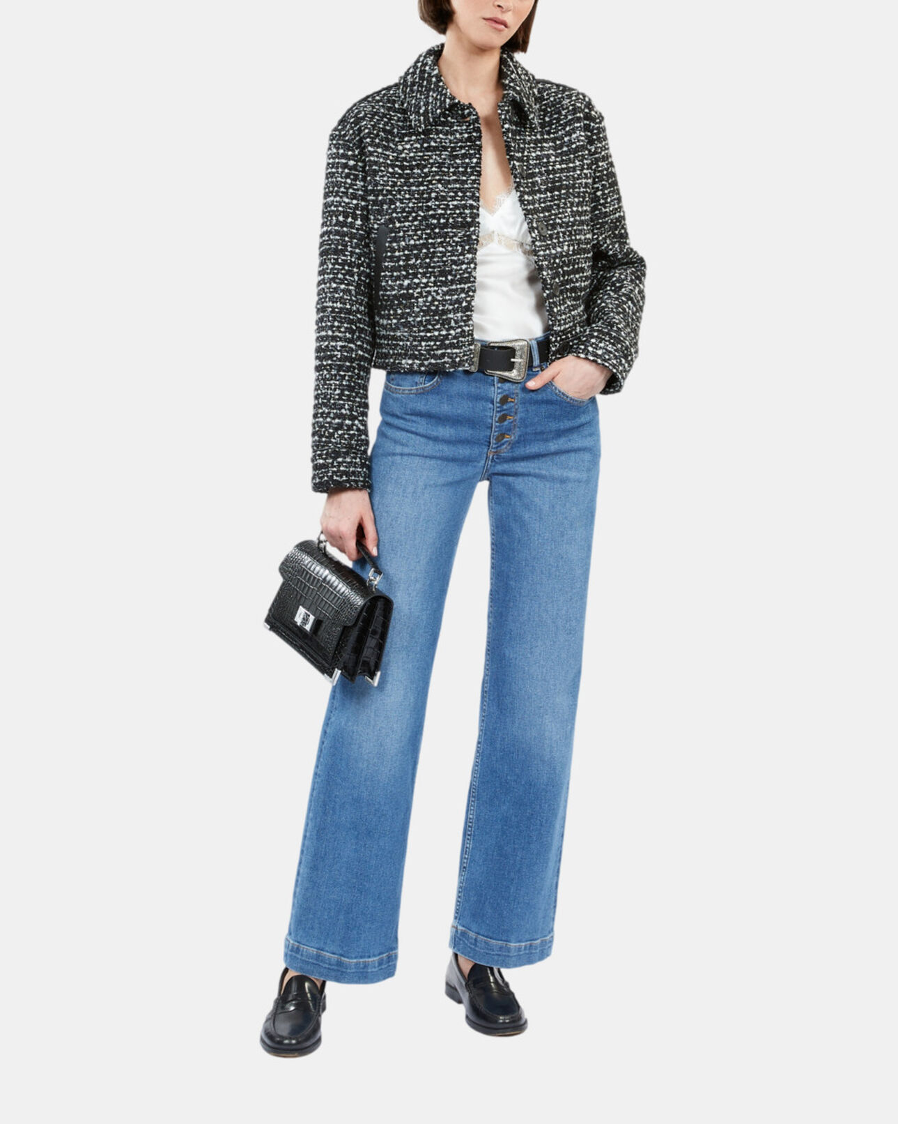 The Kooples DAMEN BLACK WHITE schwarz-weiße jacke aus tweed